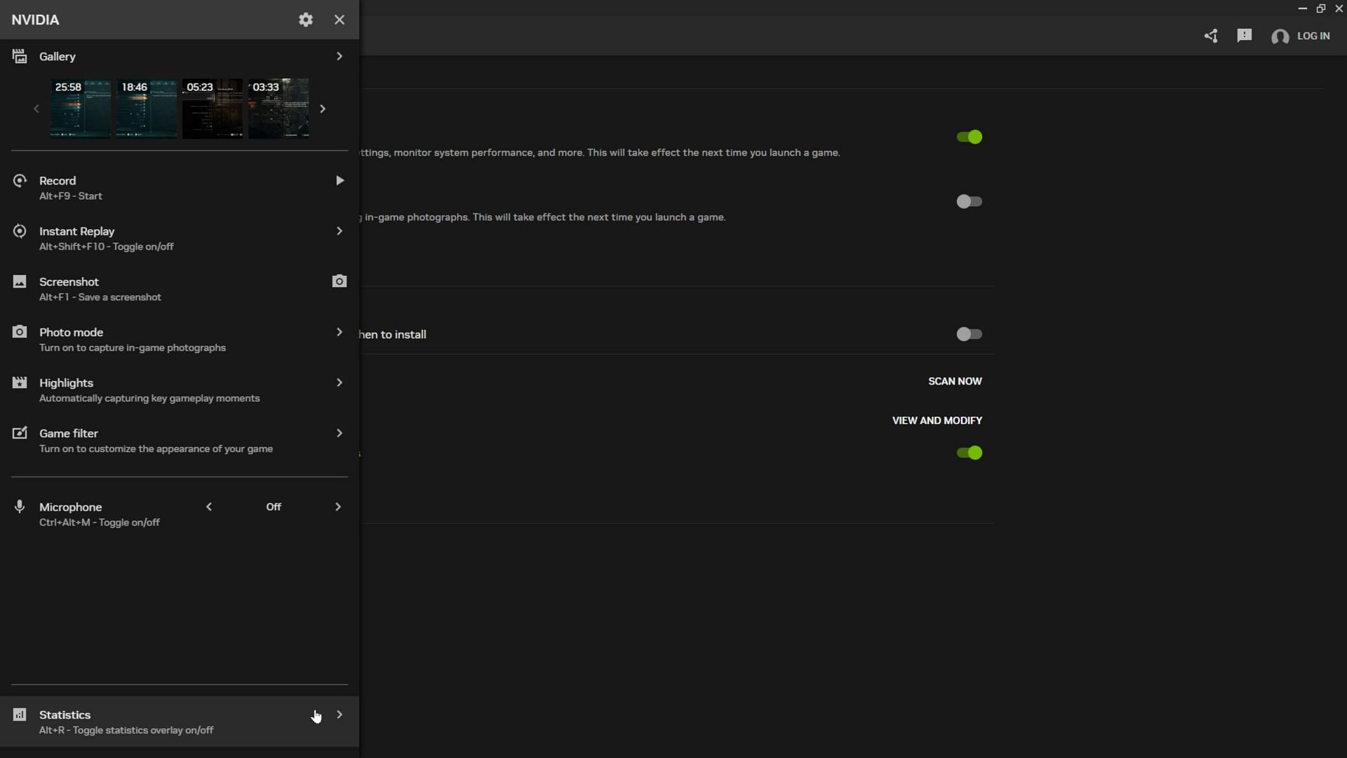 The Statistics bar lets you customize the Nvidia FPS counter (Image via Nvidia)